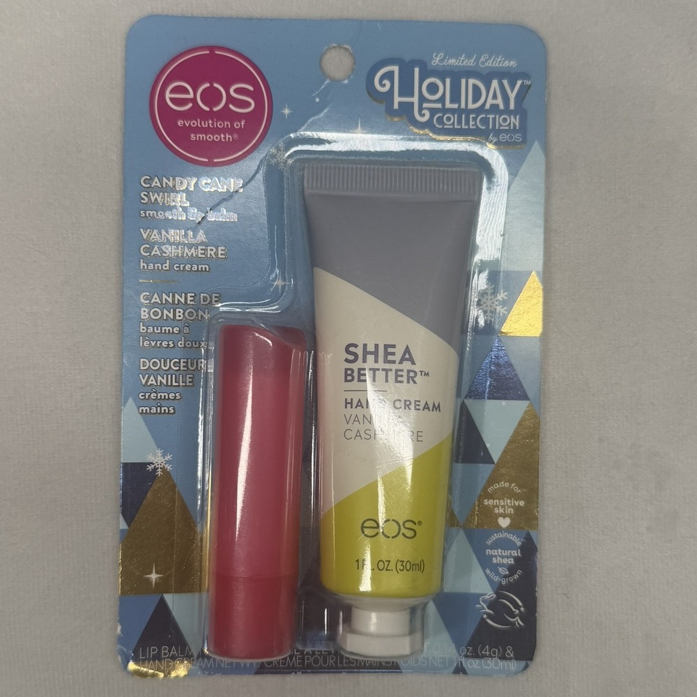 EOS Holiday Candy Cane Swirl Lip Balm & Vanilla Cashmere Hand Cream Set